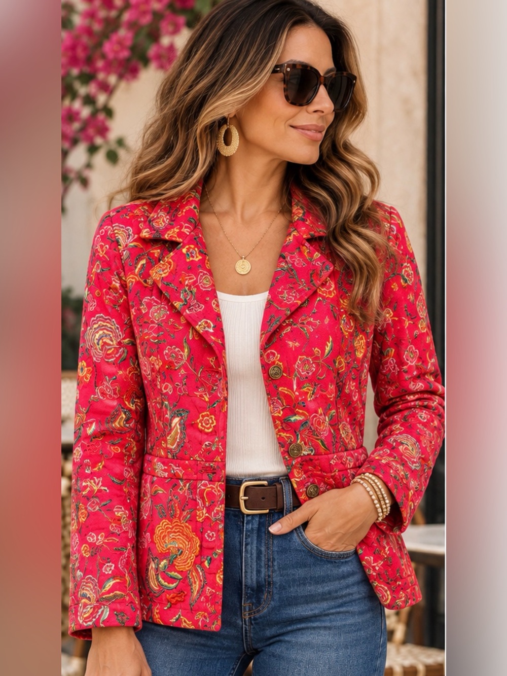 Johnny Was Hot Pink Floral Embroidered Jacket Small Boho